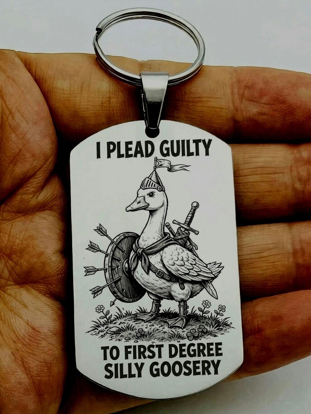 First Degree Silly Goose Meme Joke Funny Stainless Keychain Art Amimal